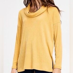 Anthropologie | XL | Eri + Ali Yellow Ribbed Cowl Neck Top